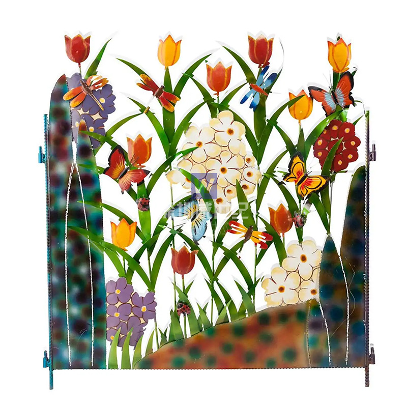 Décoration de Clôture de Jardin Multicolore avec Fleurs et Papillons - Clôture Métallique pour Jardin et Terrasse