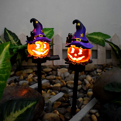 Lampes Solaires D' Halloween - Lampes de Jardin Décoratives à Led avec des Motifs de Citrouilles et de Sorcières