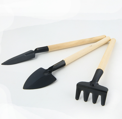 Set de 3 Outils de Jardinage avec Poignées en Bois - Pelle , Râteau et Binette Pratiques pour L' Entretien du Jardin