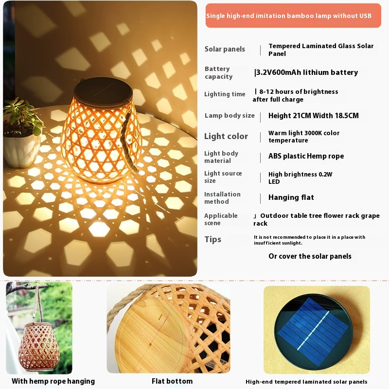 Lanterne Solaire LED en Rotin - Grand Éclairage Extérieur en Forme D' Ovale pour le Jardin et la Terrasse