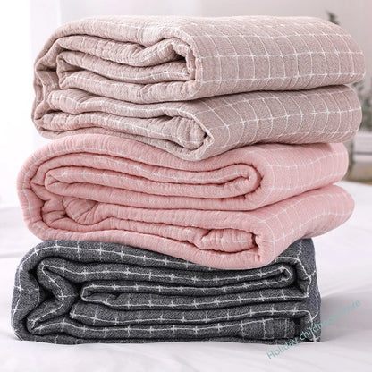 Couverture en Coton Simple et Décontractée à Carreaux - Doux et Confortable pour la Maison
