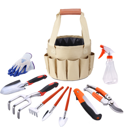 Set D' Outils de Jardinage avec Sac de Transport - Set de 10 Pièces pour L' Entretien du Jardin