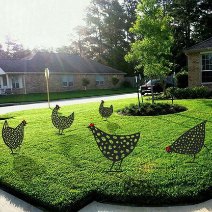 Poules Décoratives en Métal - Set de Fiches de Jardinage pour L' Extérieur