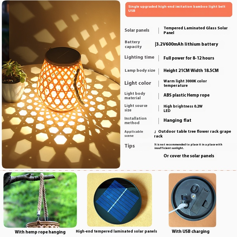 Lanterne Solaire LED en Rotin - Grand Éclairage Extérieur en Forme D' Ovale pour le Jardin et la Terrasse