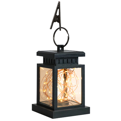 Lanterne Solaire à Led avec Fil Lumineux et Clip de Suspension - Eclairage de Jardin Étanche pour Terrasse et Balcon