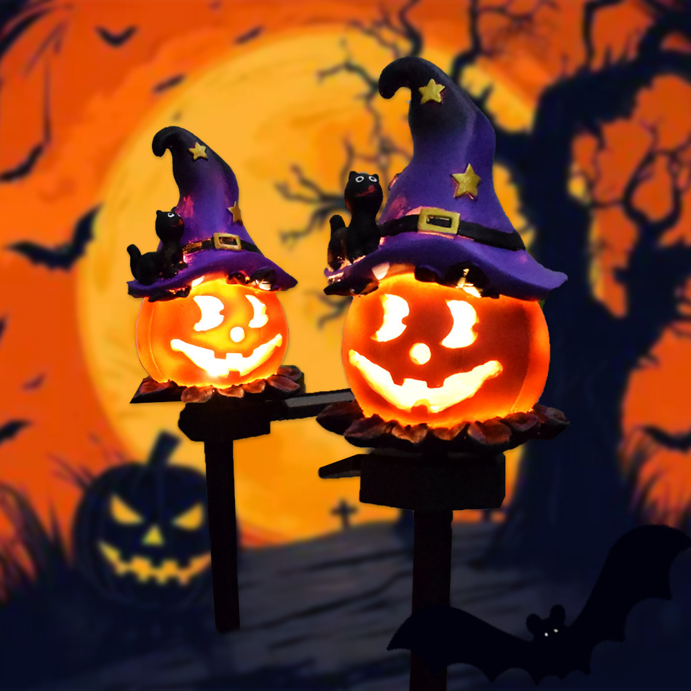 Lampes Solaires D' Halloween - Lampes de Jardin Décoratives à Led avec des Motifs de Citrouilles et de Sorcières