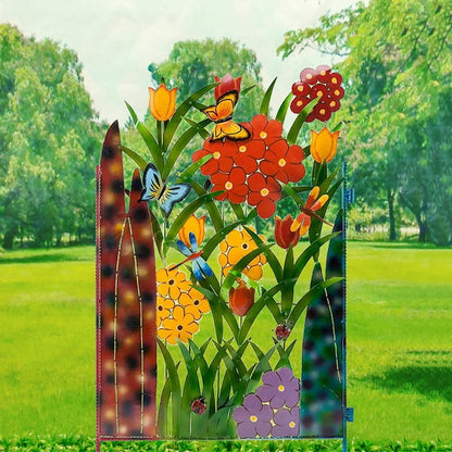 Décoration de Clôture de Jardin Multicolore avec Fleurs et Papillons - Clôture Métallique pour Jardin et Terrasse