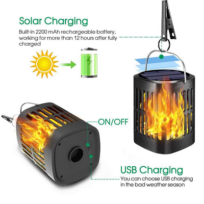 Lanterne Solaire à Flammes LED - Éclairage Extérieur Décoratif pour Jardin et Terrasse avec Possibilité de Suspension