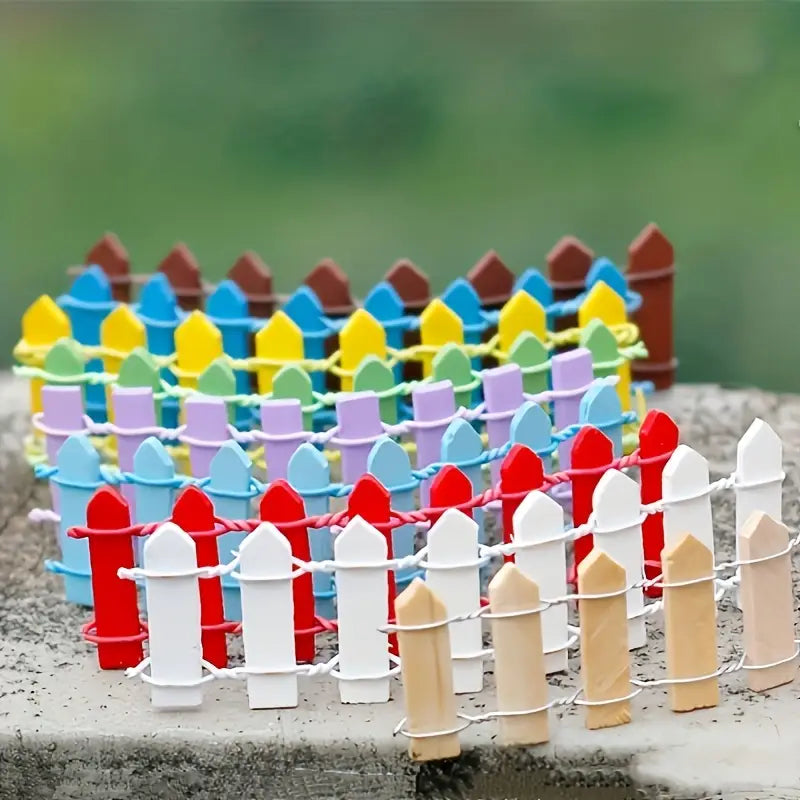 Clôture de Jardin Miniature en Bois - Décoration Colorée pour le Jardin des Fées et le Modélisme