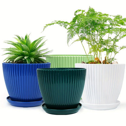 Pot De Fleurs Avec Structure Rainurée Et Soucoupe - Pot En Plastique Solide Pour Les Plantes