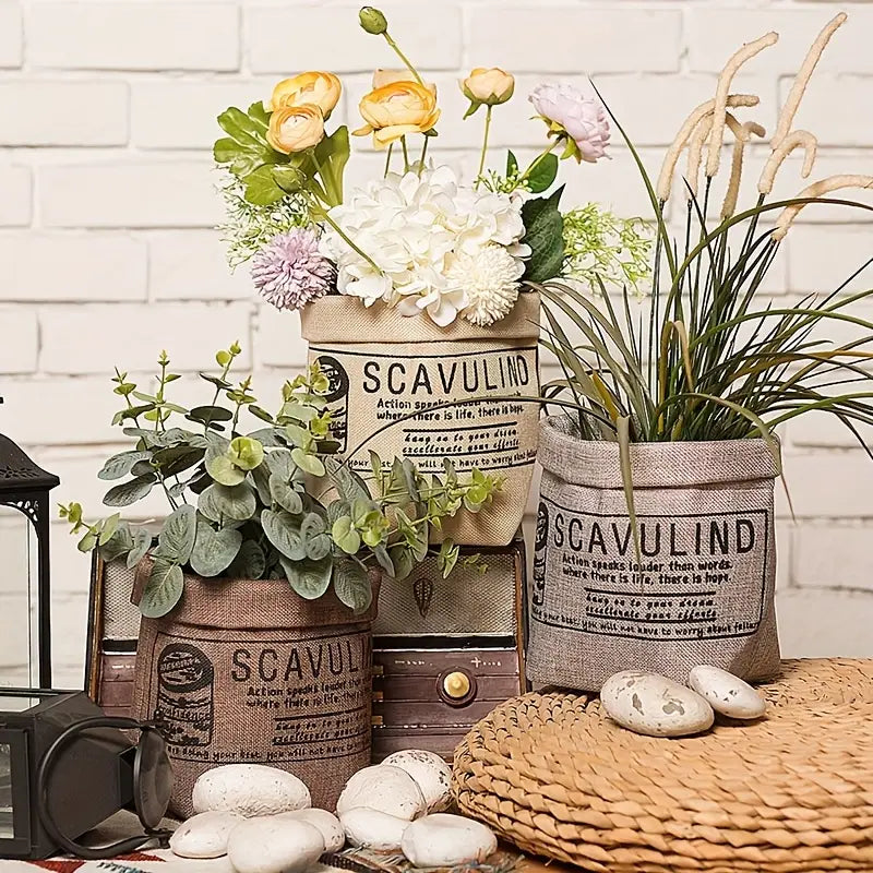 Pot en Tissu Décoratif avec Impression - Pot de Rangement Polyvalent pour les Plantes et la Décoration