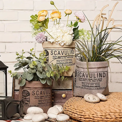 Pot en Tissu Décoratif avec Impression - Pot de Rangement Polyvalent pour les Plantes et la Décoration