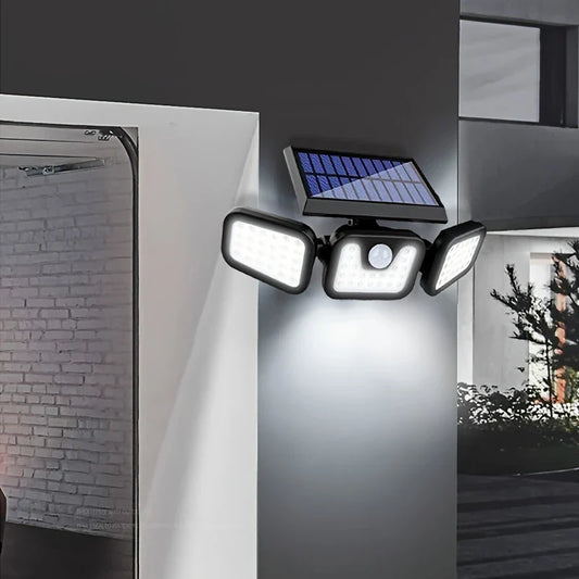 Projecteur Solaire à Led avec Détecteur de Mouvement - Éclairage Extérieur à 3 Projecteurs pour le Jardin , la Cour et le Garage