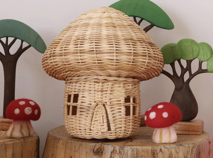 Ornement Maison Champignon en Rotin Fait à la Main - Superbe Décoration en Rotin Tressé pour la Maison