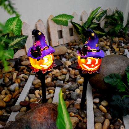 Lampes Solaires D' Halloween - Lampes de Jardin Décoratives à Led avec des Motifs de Citrouilles et de Sorcières