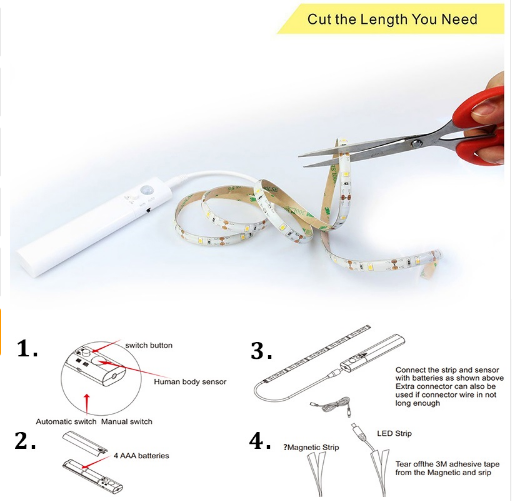 Bande Lumineuse LED avec Télécommande - 2 Mètres de Bande Flexible pour L' Éclairage Décoratif dans les Armoires et les Étagères