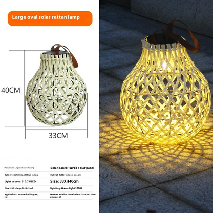 Lanterne Solaire LED en Rotin - Grand Éclairage Extérieur en Forme D' Ovale pour le Jardin et la Terrasse