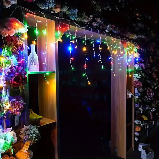 Ciel Étoilé LED Glaçons Guirlande Lumineuse - Rideaux Lumineux Décoratifs pour Noël et le Jardin