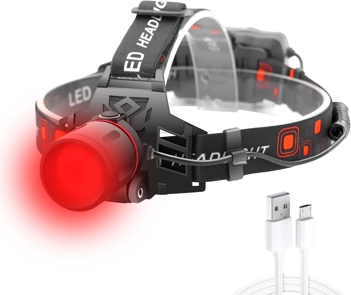 Lampe Frontale Led Rechargeable avec Lumière Blanche , Rouge et Verte - Lampe Frontale Puissante avec Usb et Batterie Rechargeable