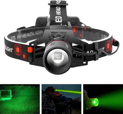 Lampe Frontale Led Rechargeable avec Lumière Blanche , Rouge et Verte - Lampe Frontale Puissante avec Usb et Batterie Rechargeable