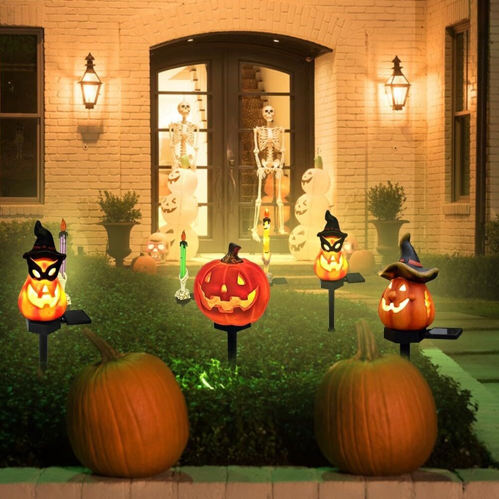 Lampes Solaires D' Halloween - Lampes de Jardin Décoratives à Led avec des Motifs de Citrouilles et de Sorcières