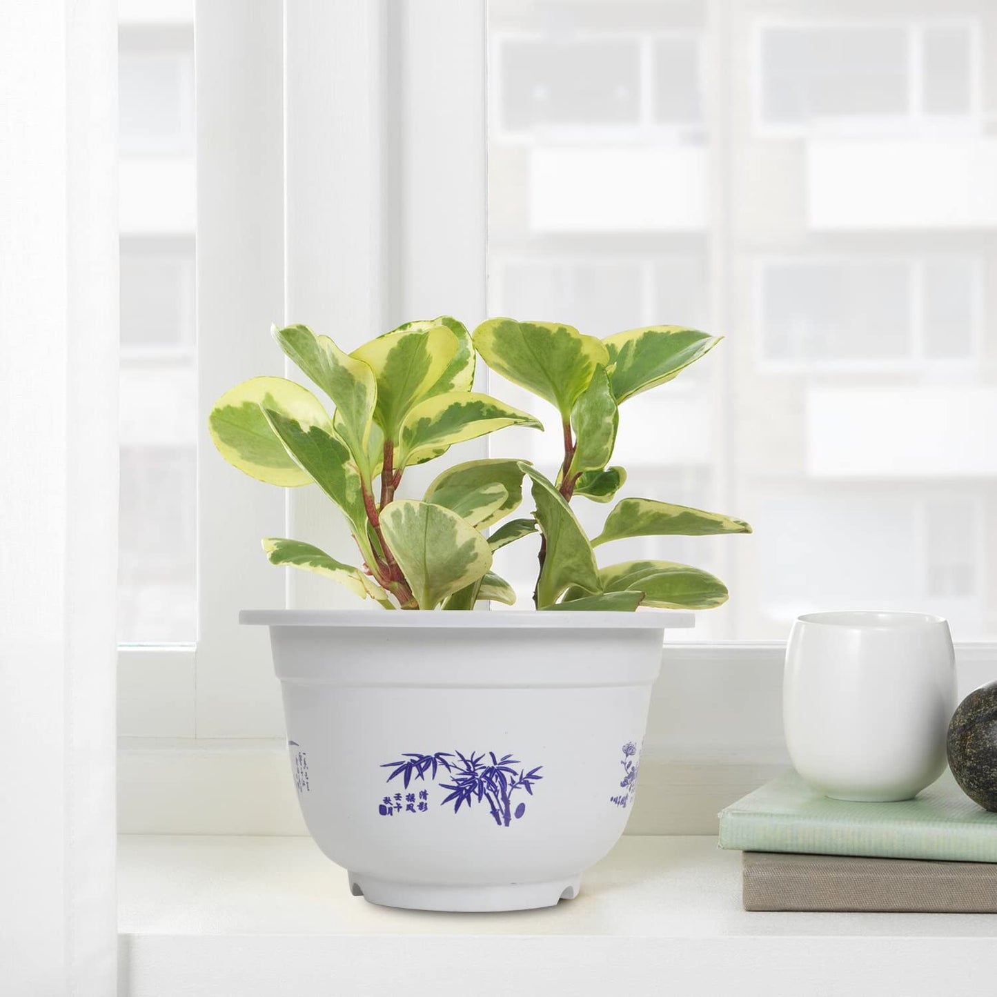 Pot De Fleurs En Plastique Avec Motif De Bambou - Pot De Plantes Élégant Pour Le Balcon Et Le Jardin