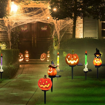Lampes Solaires D' Halloween - Lampes de Jardin Décoratives à Led avec des Motifs de Citrouilles et de Sorcières