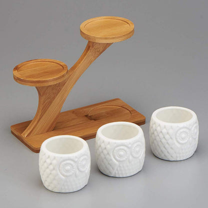 Porte-plantes Décoratif en Bois - Pots à Plantes au Design de Hibou pour Succulentes et Plantes D' Intérieur