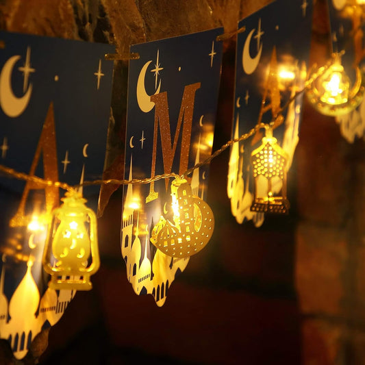 Chaînes Lumineuses à LED Multicolores - Lumières Décoratives avec Motifs de Lune et de Lanterne pour la Maison et le Jardin