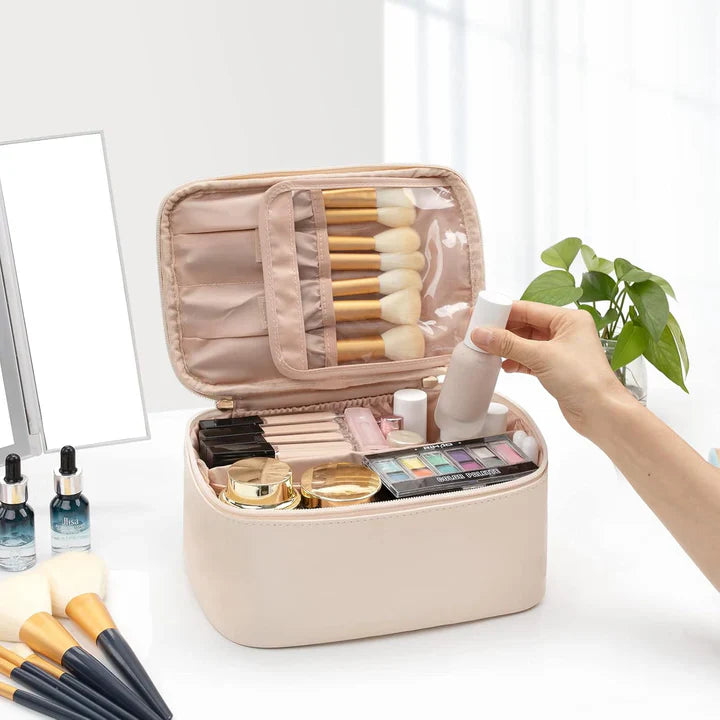 Organiseur de Maquillage Pratique pour les Voyages | avec Compartiments et Distributeurs