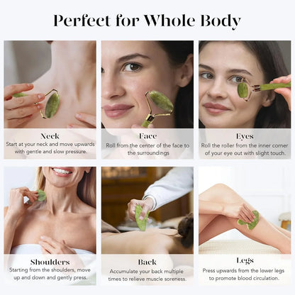 Instant Glow Gua Sha & Jade Roller Set | pour une Peau Éclatante et une Détente Naturelle