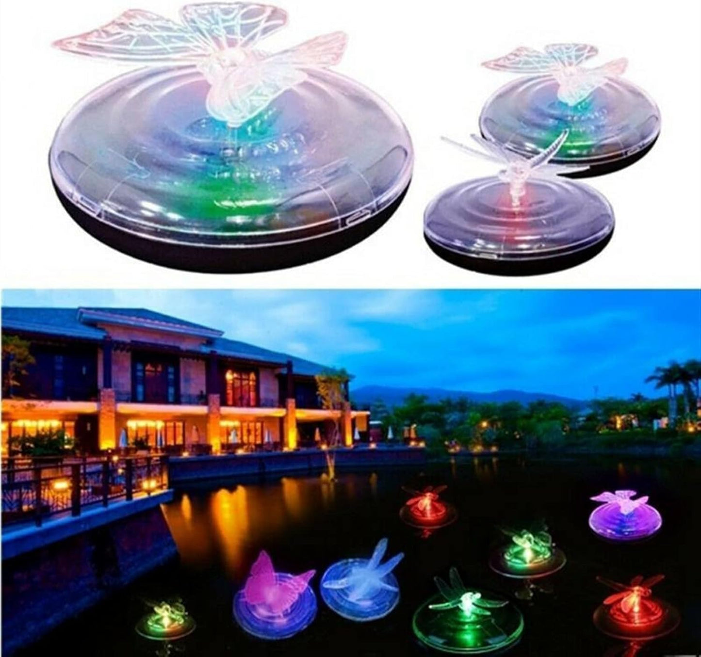 Décoration De Bassin À Énergie Solaire Papillon Et Libellule - Lumières Led Changeant De Couleur Pour Le Jardin Et Le Bassin