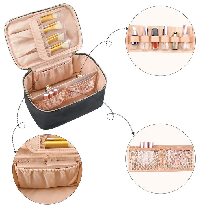 Organiseur de Maquillage Pratique pour les Voyages | avec Compartiments et Distributeurs