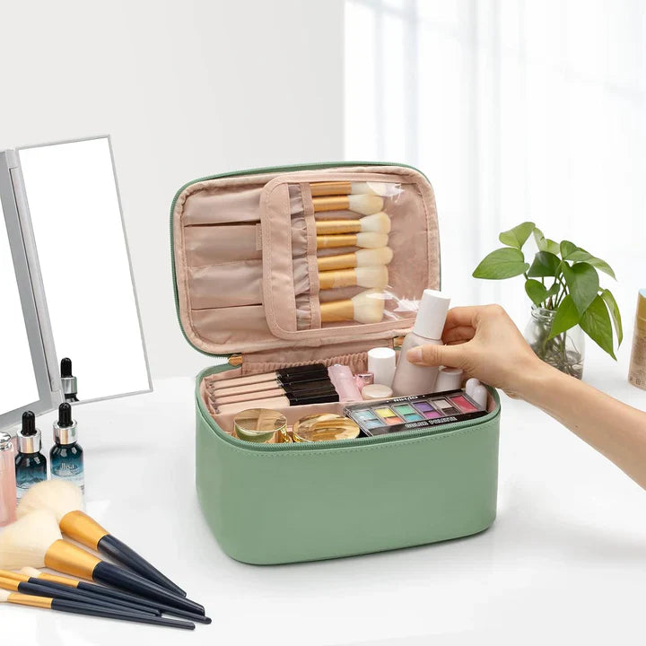Organiseur de Maquillage Pratique pour les Voyages | avec Compartiments et Distributeurs