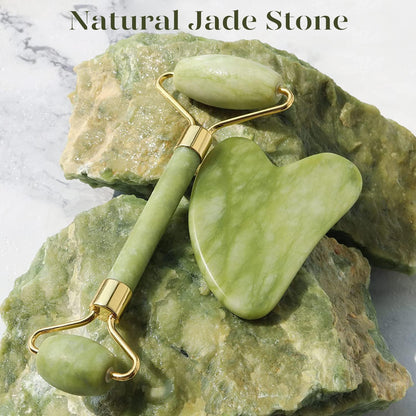 Instant Glow Gua Sha & Jade Roller Set | pour une Peau Éclatante et une Détente Naturelle