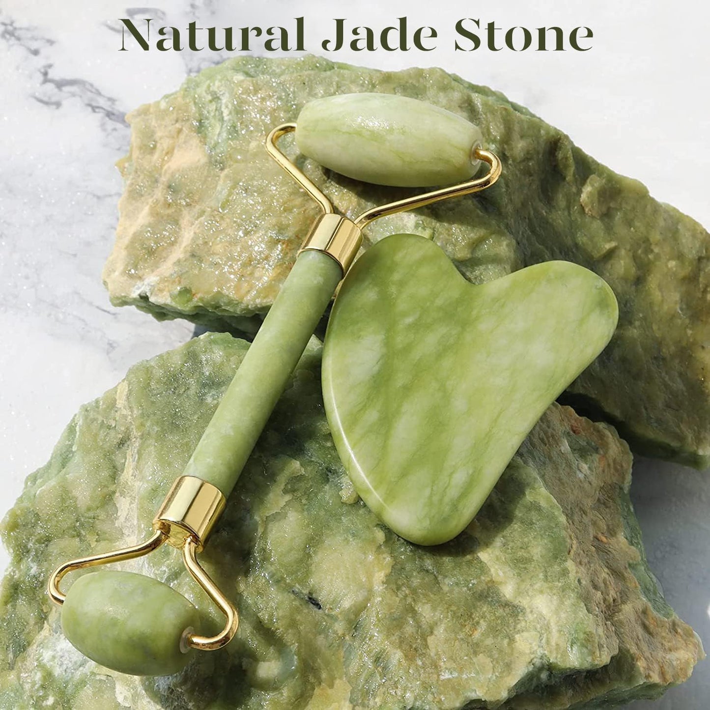 Instant Glow Gua Sha & Jade Roller Set | pour une Peau Éclatante et une Détente Naturelle