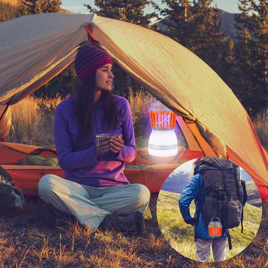 Lampe Solaire LED Anti-moustiques avec Lanterne Intégrée - Protection Efficace contre les Insectes et Éclairage pour le Jardin et le Camping