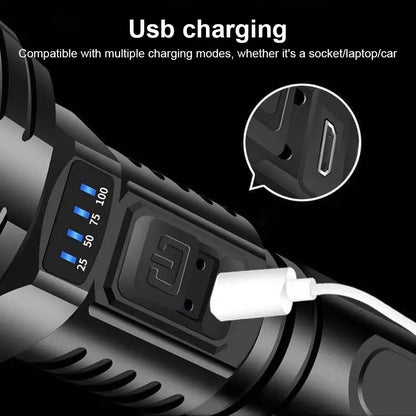 Lampe de Poche Led 90000lm - Projecteur de Recherche Tactique avec Charge Usb et Éclairage Super Lumineux