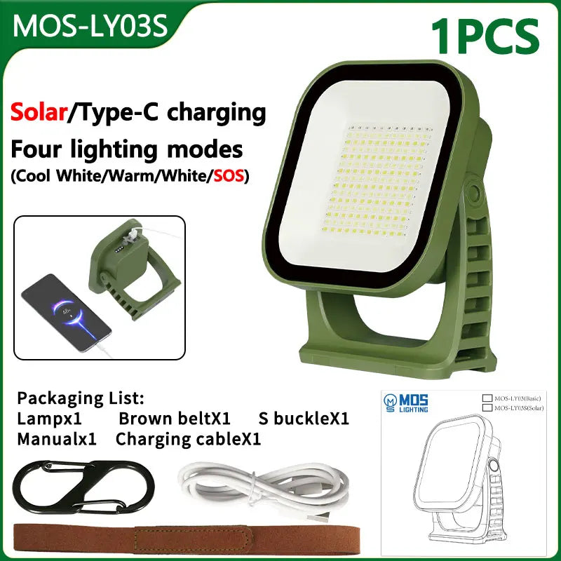 Lampe de Camping Solaire Rechargeable 80w avec Aimant et Fonction Zoom
