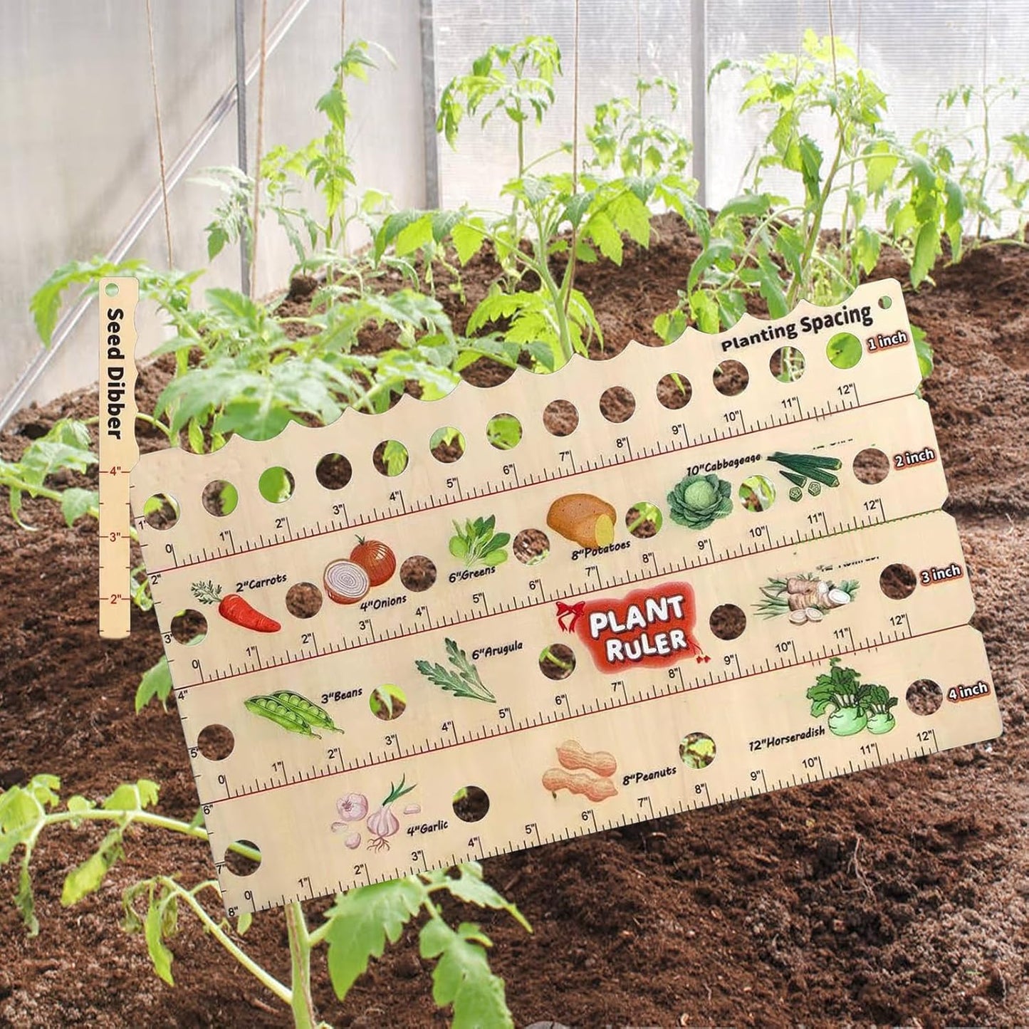 Règle de Plantation en Bois - Outil Multifonctionnel de Mesure des Graines pour le Jardin