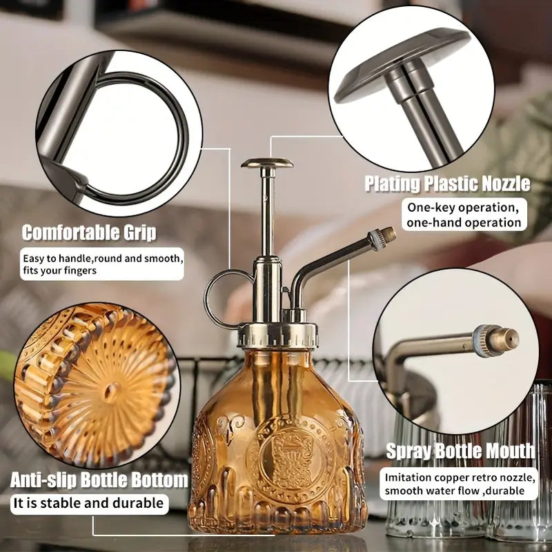 Bouteille En Verre Gaufré Avec Buse En Métal - Vaporisateur Pour L' Arrosage Des Fleurs Au Design Vintage