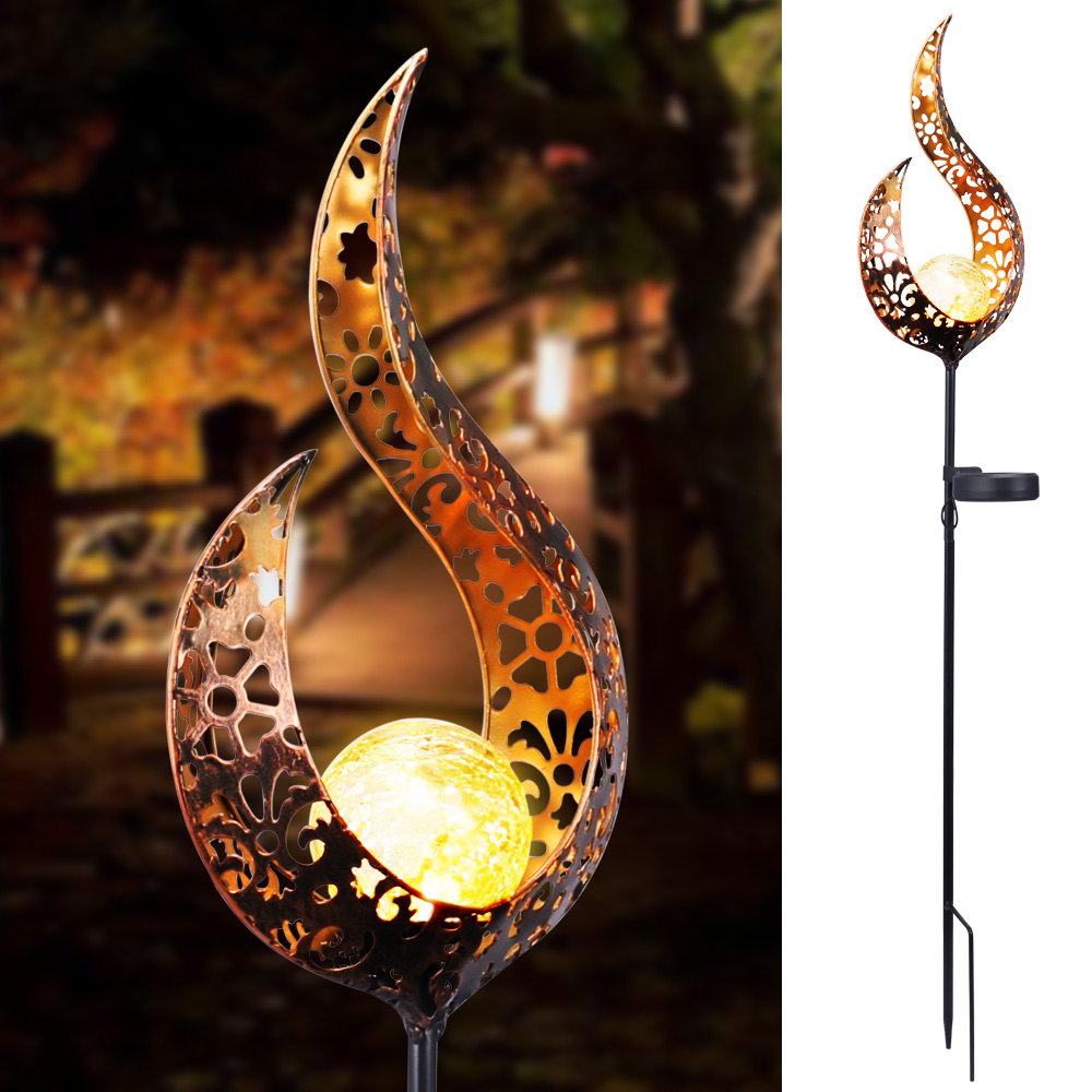 Lampe Solaire de Jardin en Métal - Design Led Étanche en Forme de Lune , de Flamme , de Soleil ou D' Étoile