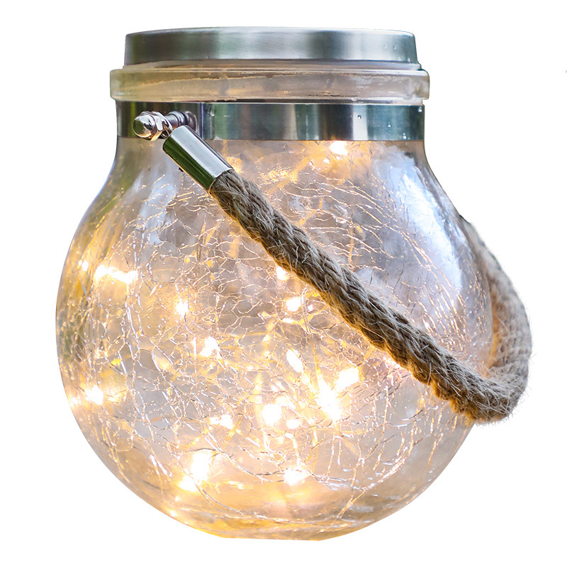Lanterne Solaire à LED dans un Verre - Éclairage Décoratif de Jardin avec Lumières Filaires et Poignée de Transport