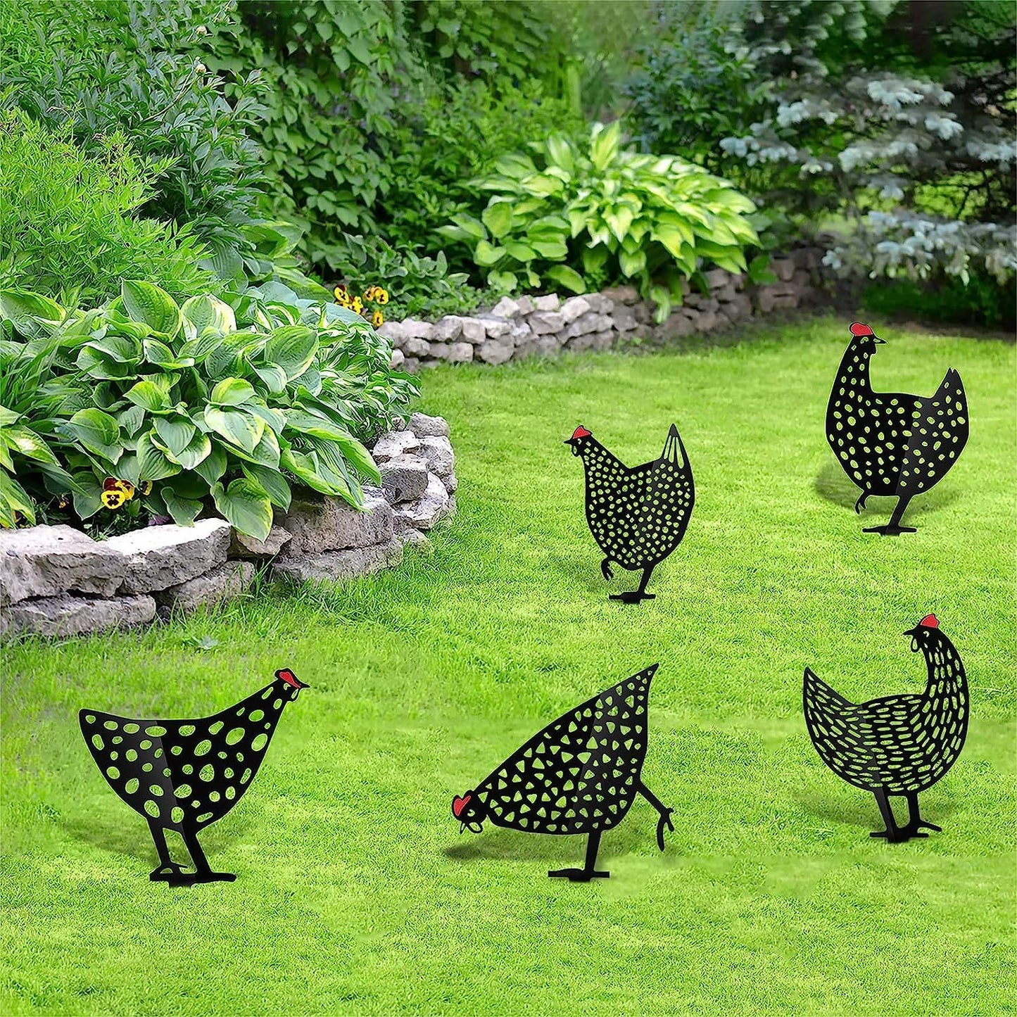 Poules Décoratives en Métal - Set de Fiches de Jardinage pour L' Extérieur