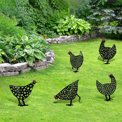 Poules Décoratives en Métal - Set de Fiches de Jardinage pour L' Extérieur