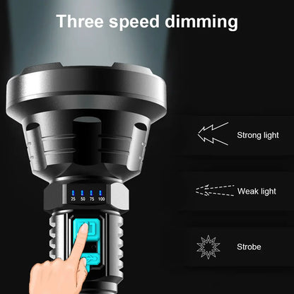 Lampe de Poche Led 90000lm - Projecteur de Recherche Tactique avec Charge Usb et Éclairage Super Lumineux