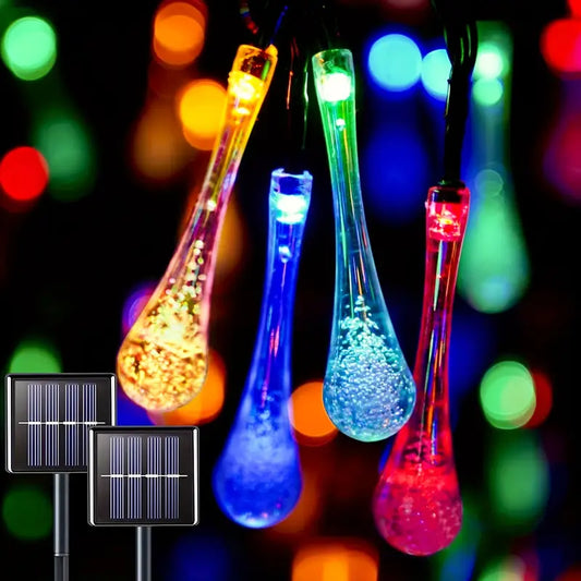 Chaîne Lumineuse Solaire à LED - Lumières Multicolores en Forme de Goutte pour le Jardin , la Terrasse et la Décoration