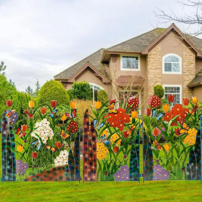 Décoration de Clôture de Jardin Multicolore avec Fleurs et Papillons - Clôture Métallique pour Jardin et Terrasse