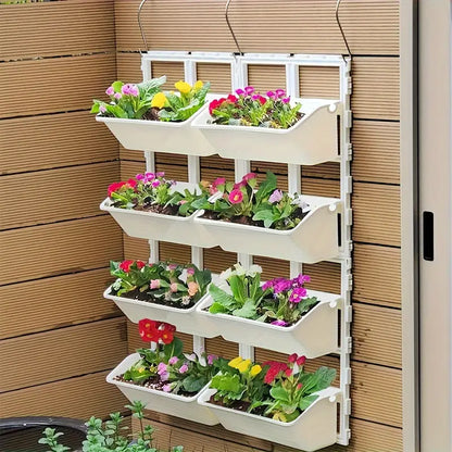 Réservoir à Plantes Vertical avec 8 Poches - Étagère à Plantes Murale pour le Balcon et le Jardin