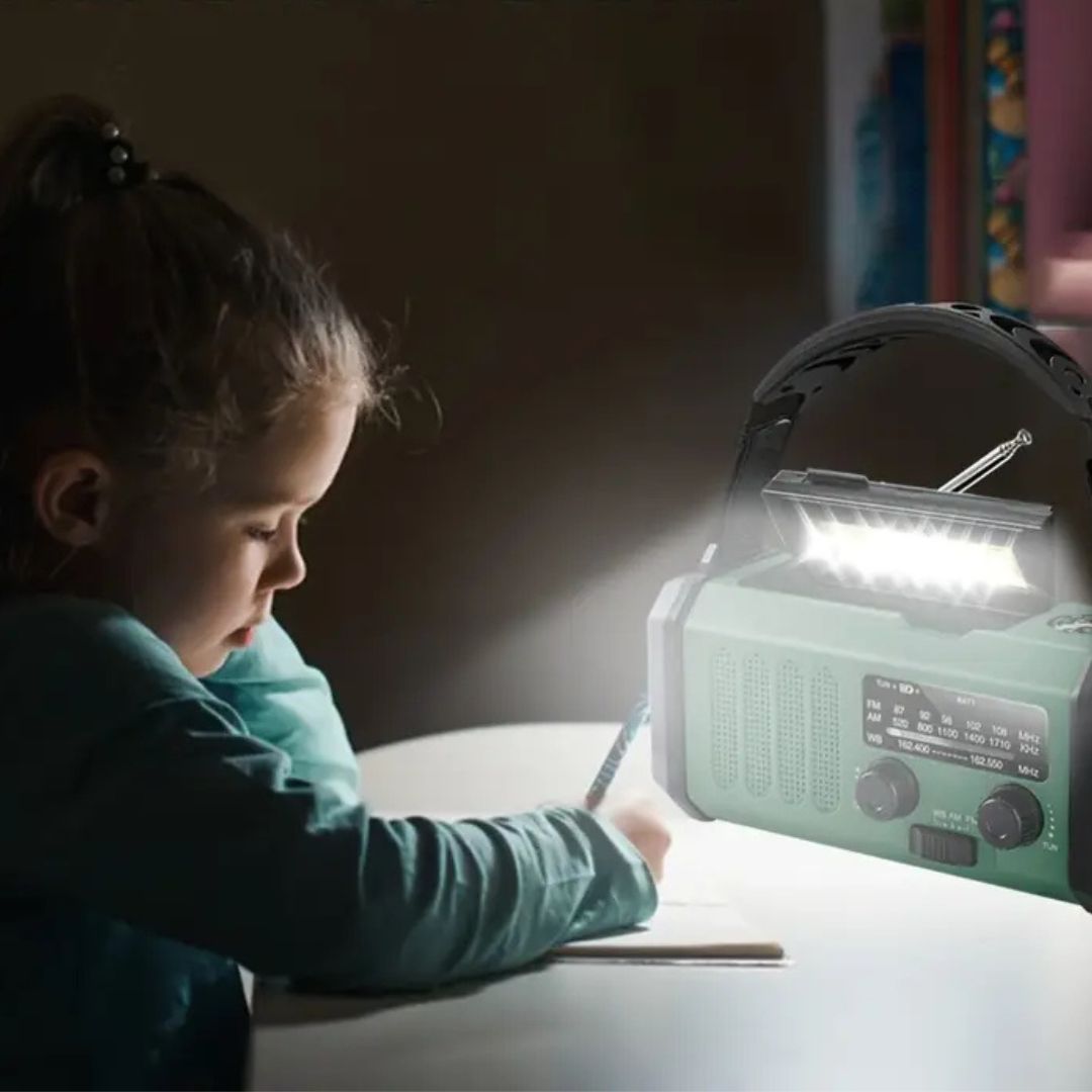 Radio D' Urgence Solaire avec Powerbank - Radio à Manivelle avec Lampe de Poche à Led pour le Camping et L' Extérieur